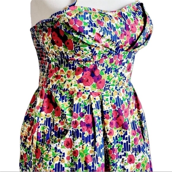 Anthropologie Girls From Savoy Floral Cotton Strapless Halter Mini Dress Size 8 - Picture 6 of 16